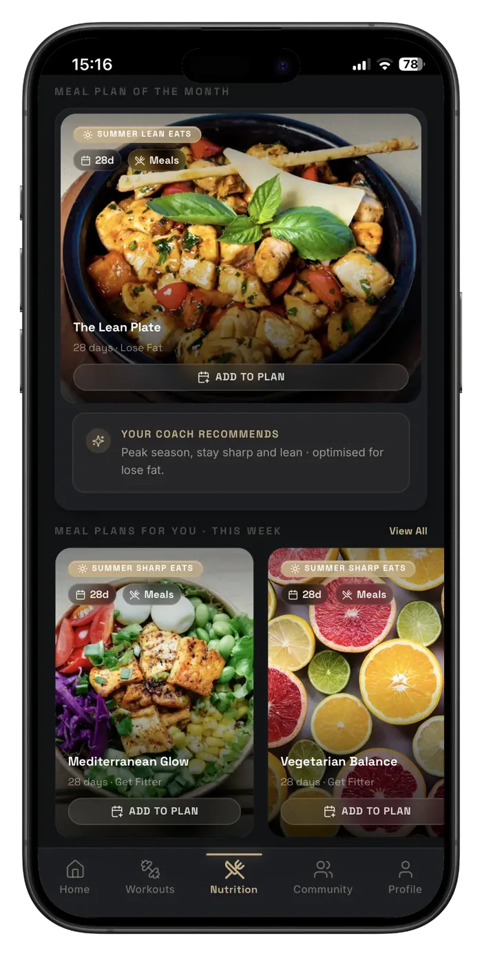 A90 Training Club monthly meal plan with structured gluten-free meals