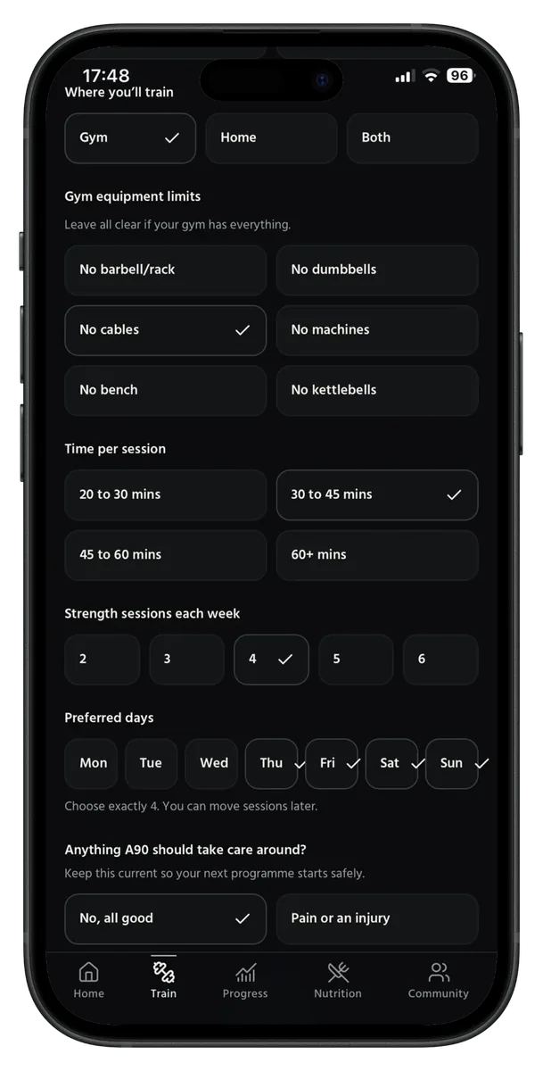 Generating a training split in the A90 app