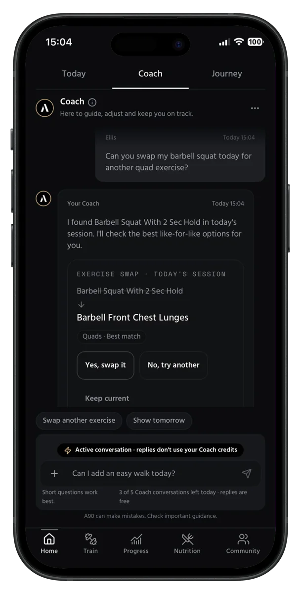 A90 Coach recommending an exercise swap for member approval