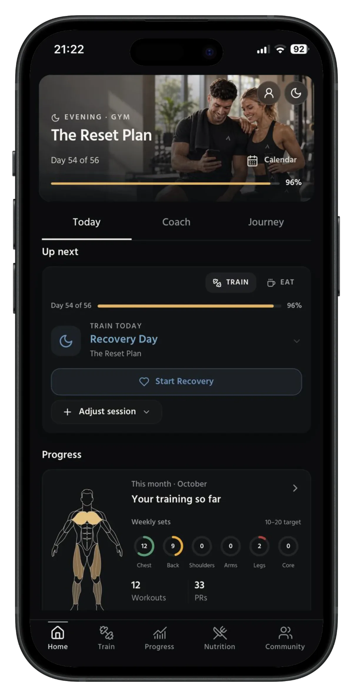 A90 home screen showing a planned Recovery Day ready to start