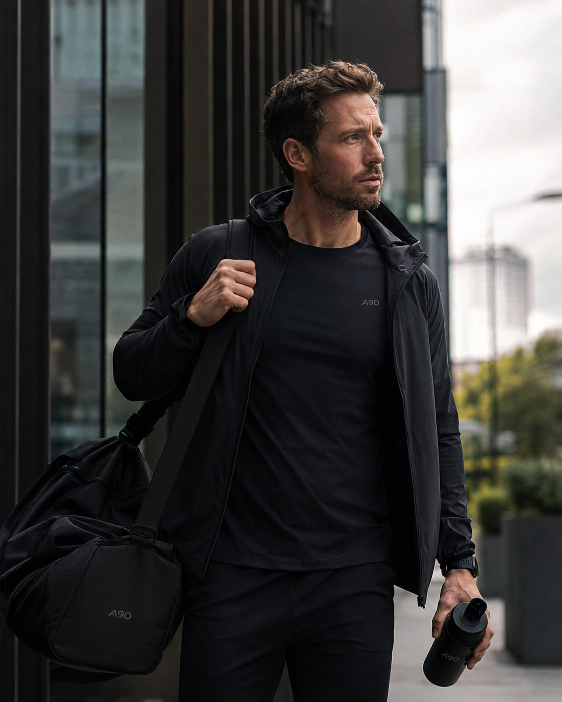A90 member heading to train before work in a city business district
